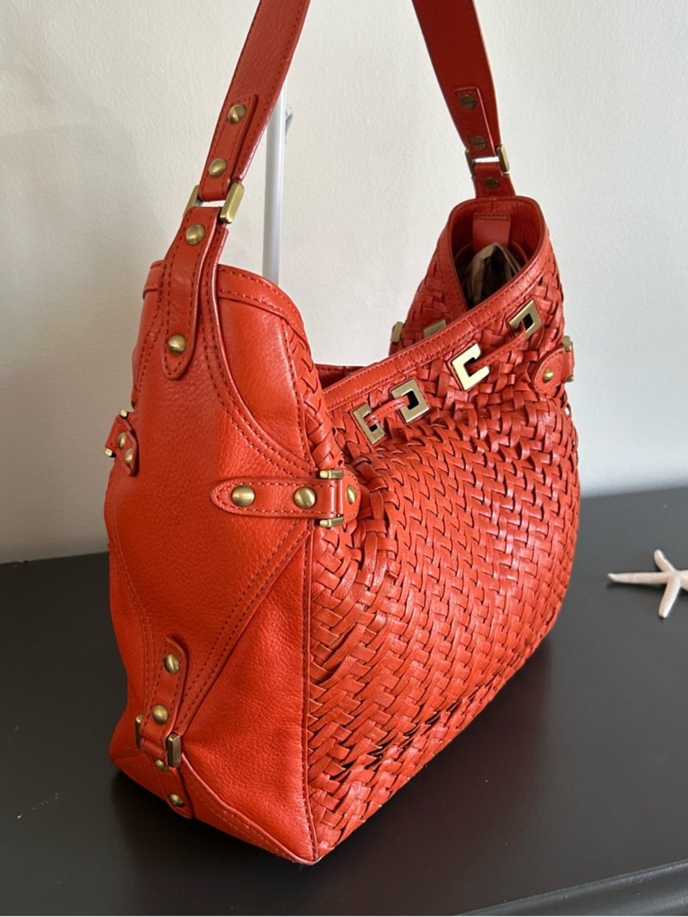 Cole Haan Orange woven Leather Shoulder Bag structured hobo bag - Picture 7 of 13